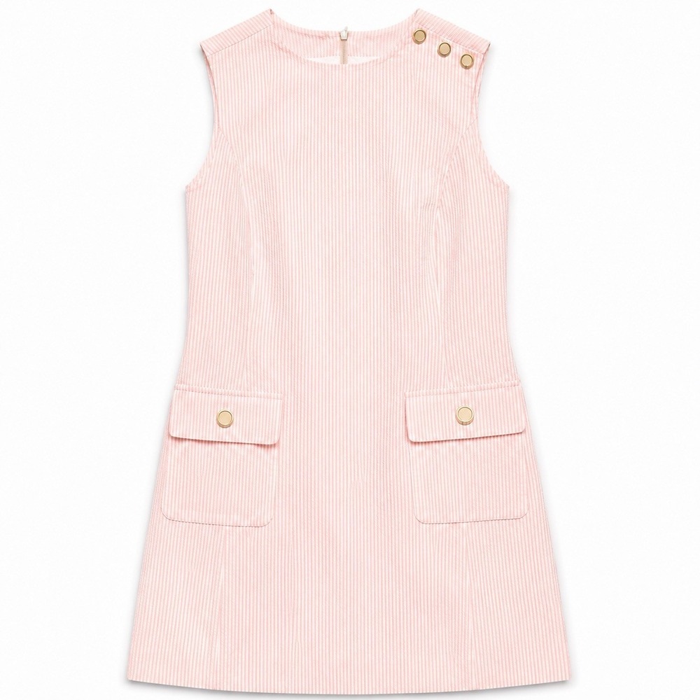 FRAME The Seersucker Mini Dress Azalea Multi Gold Button NWT Medium